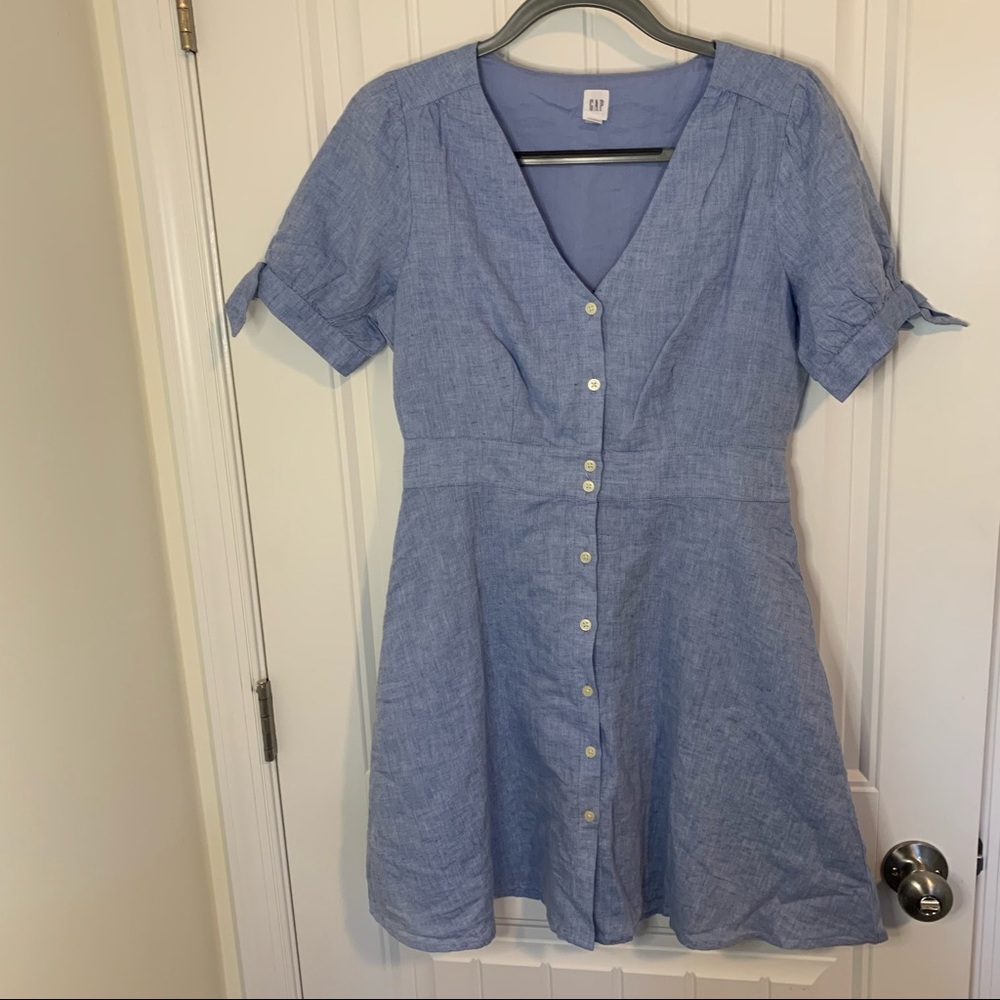 GAP Denim Button-Down Tie-Sleeve Dress